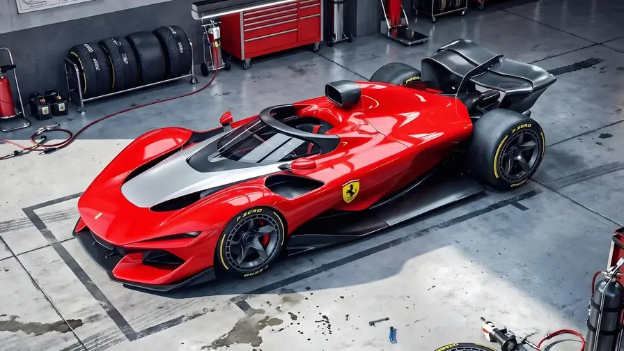 Ferrari F1-koncept med enstycksvindruta och retrostil